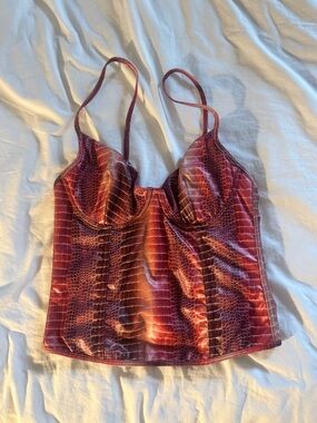 Faux leather snakeskin red corset top